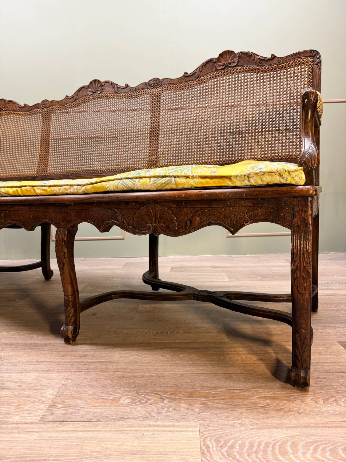 Bench Sofa In Cane Walnut From Regency Period XVIII Eme Century
