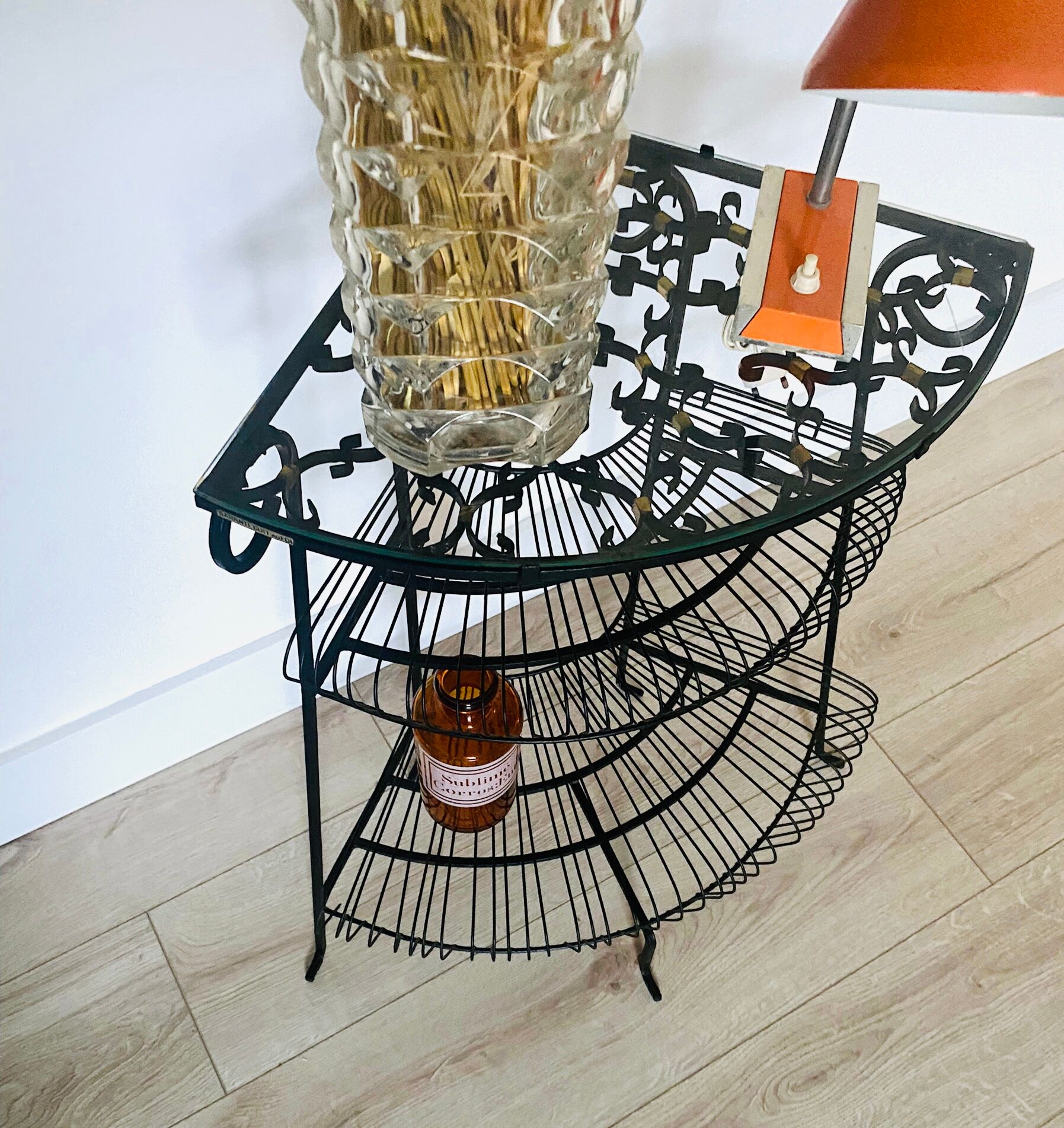 Vintage wrought iron corner shelf