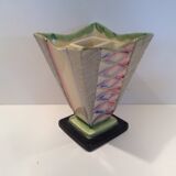 Hand painted art deco vase by Myott and son with flower holder in the centre