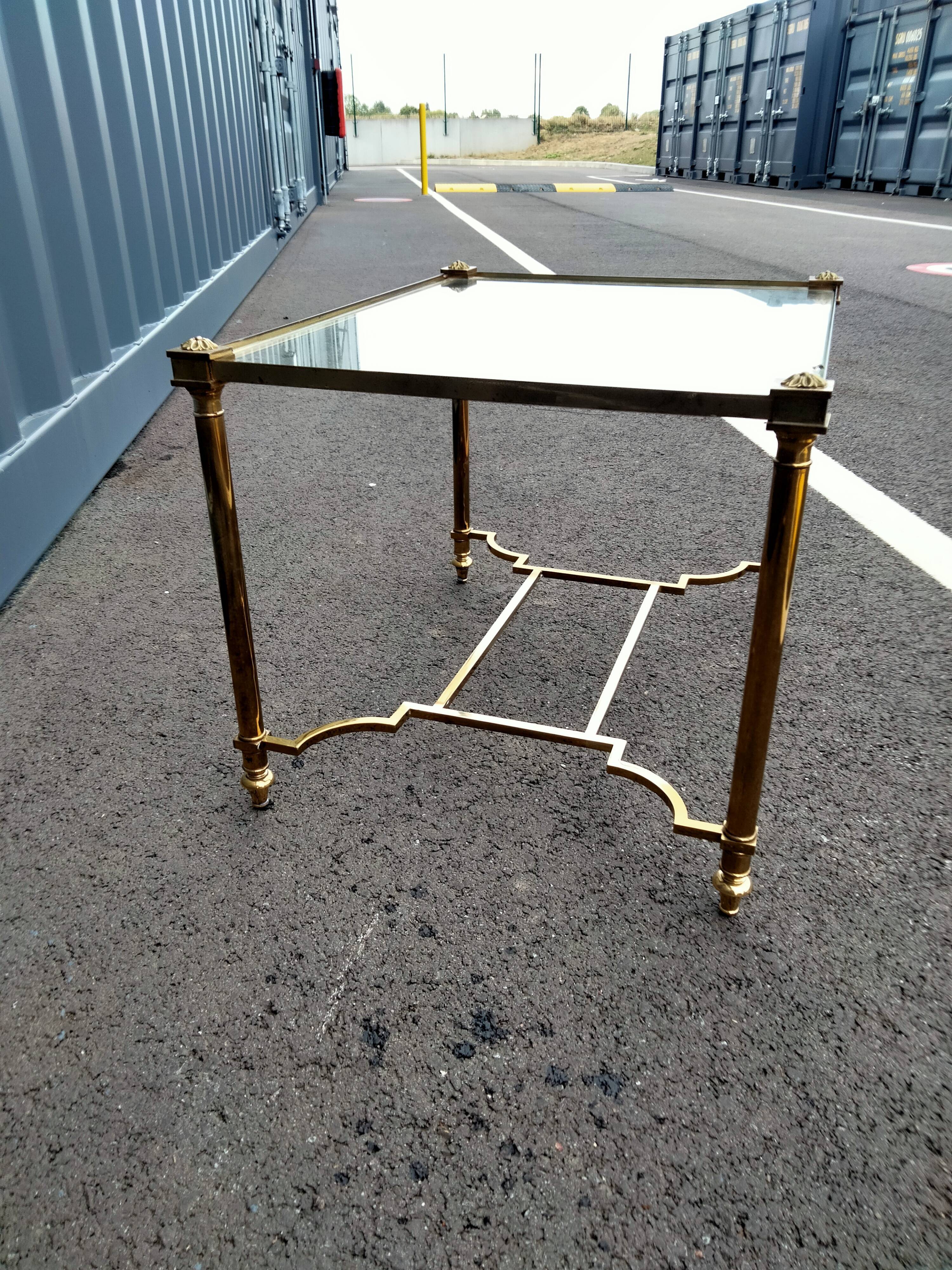 Old coffee table side metal gilded top glass style Louis XVl