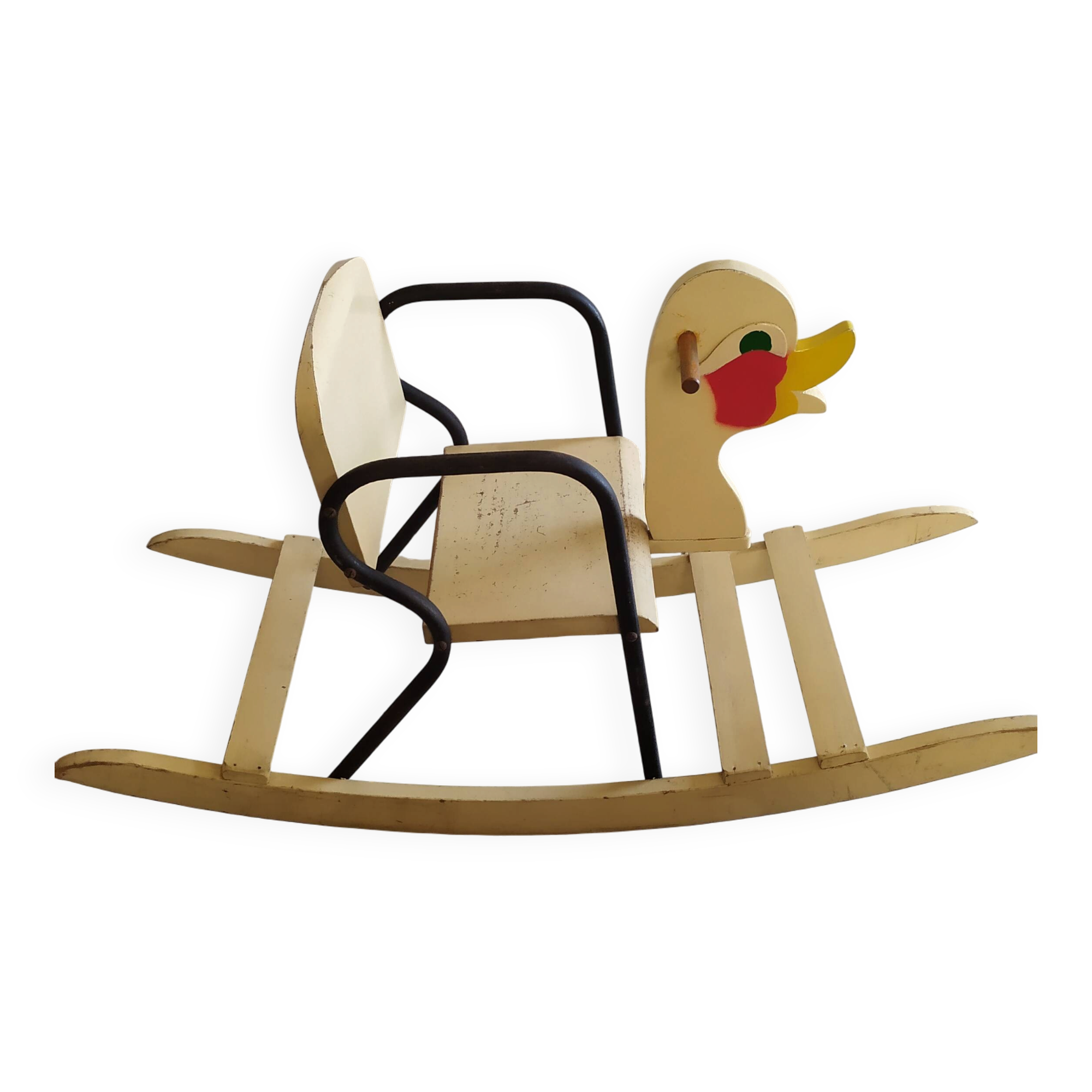Magnificent and rare vintage rocking duck from the 1950s.