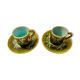Set de deux tasses et sous tasses en barbotine "bambou" xixème siècle.
