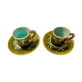 Set of two cups and under cups in slurry "bamboo" nineteenth century.