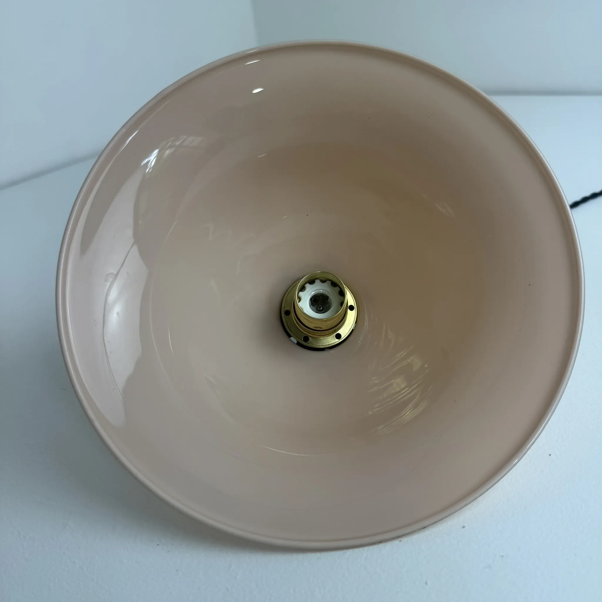 PAIR OF VINTAGE PINK OPALINE CONICAL SUSPENSIONS