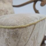 1960s, Danish armchair, beige/brown furniture fabric, carved oak wood.