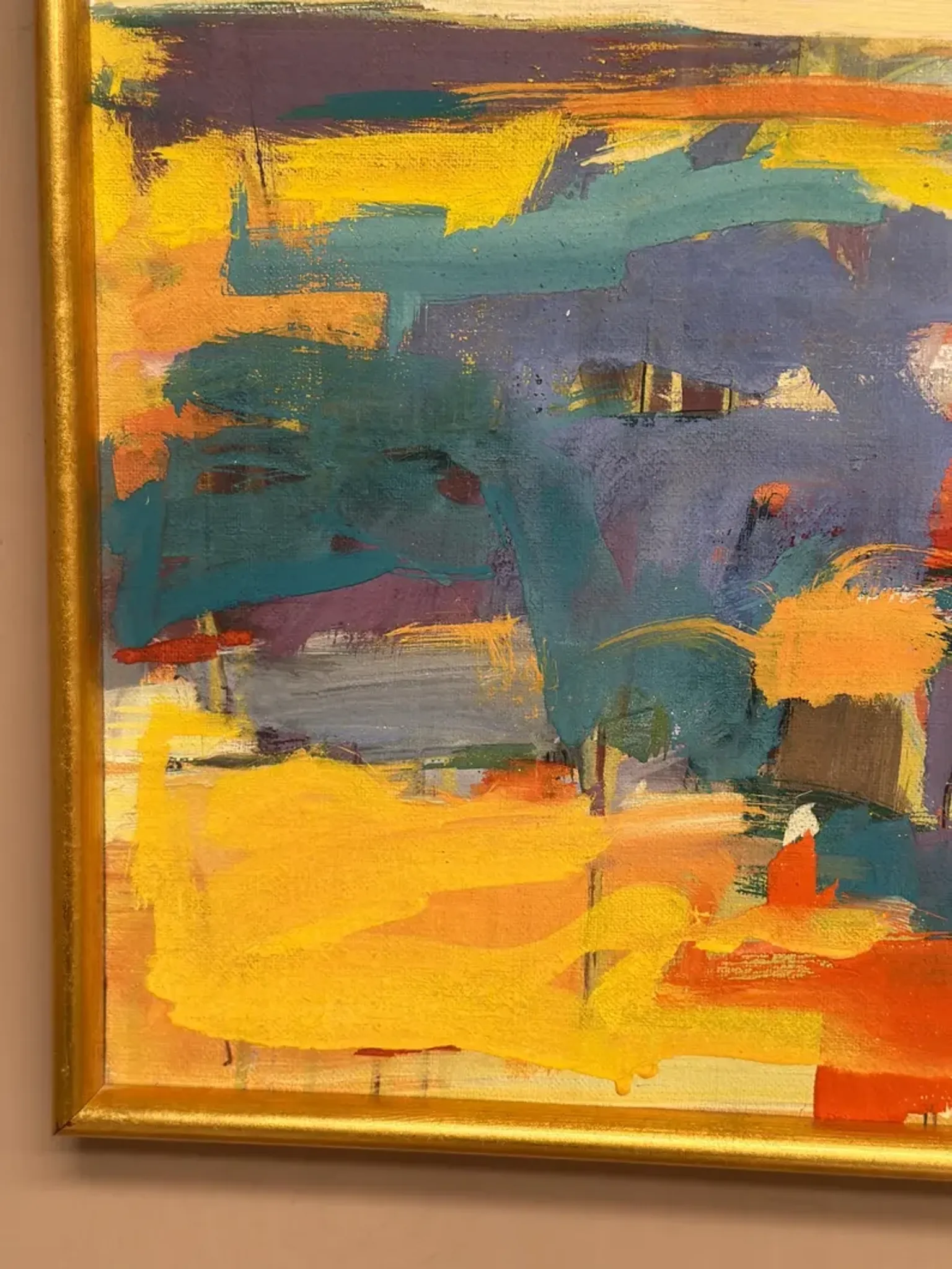 Original Oil on Canvas – “Abstract” by Ubaid Syed – Signed – Vintage & Framed – 53 × 43 cm (20.9" × 16.9")