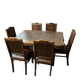 Art Deco extendable oak table with marquetry + 6 chairs – 1920s