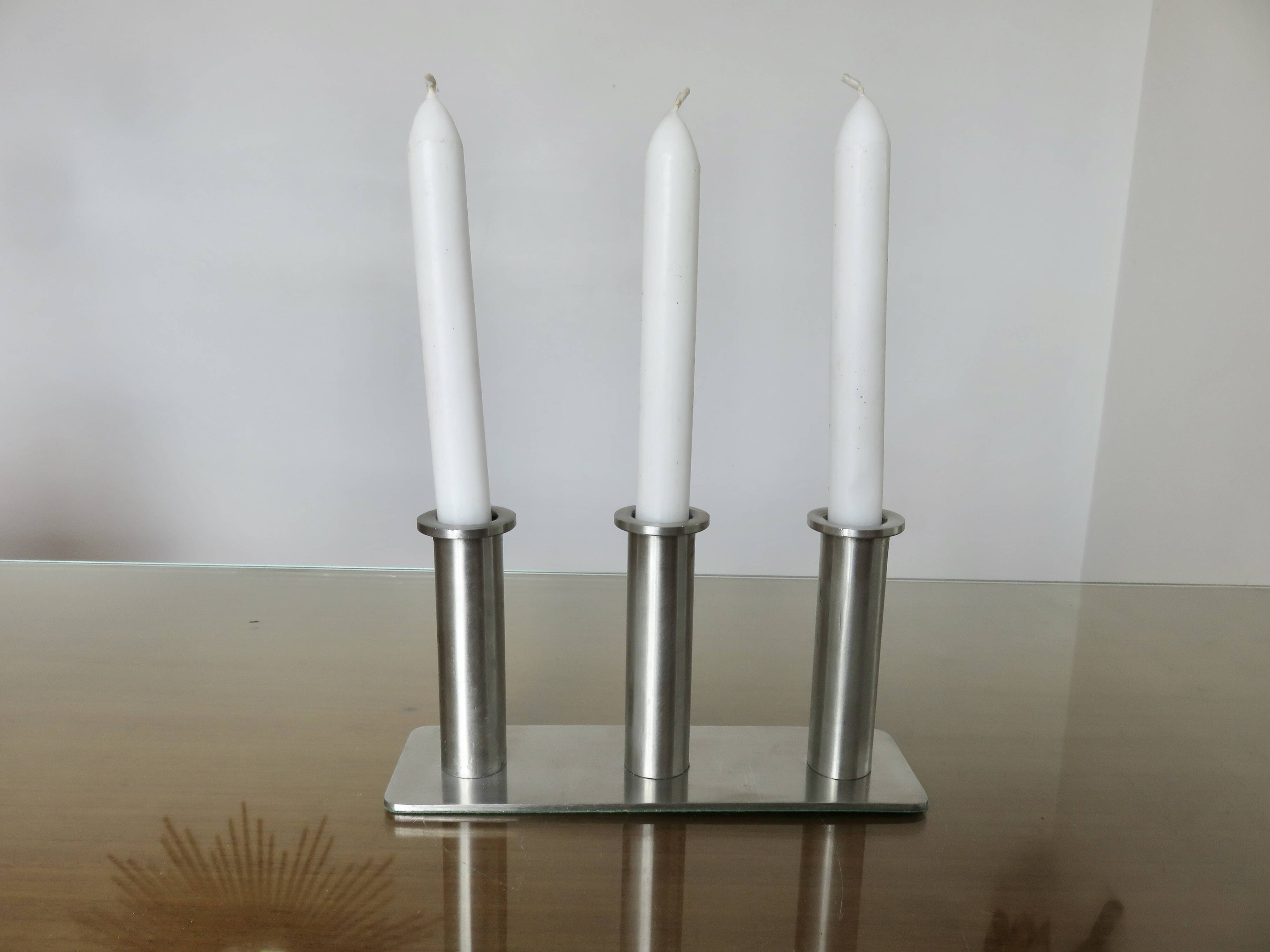 Bougeoir triple en acier inoxydable 1970