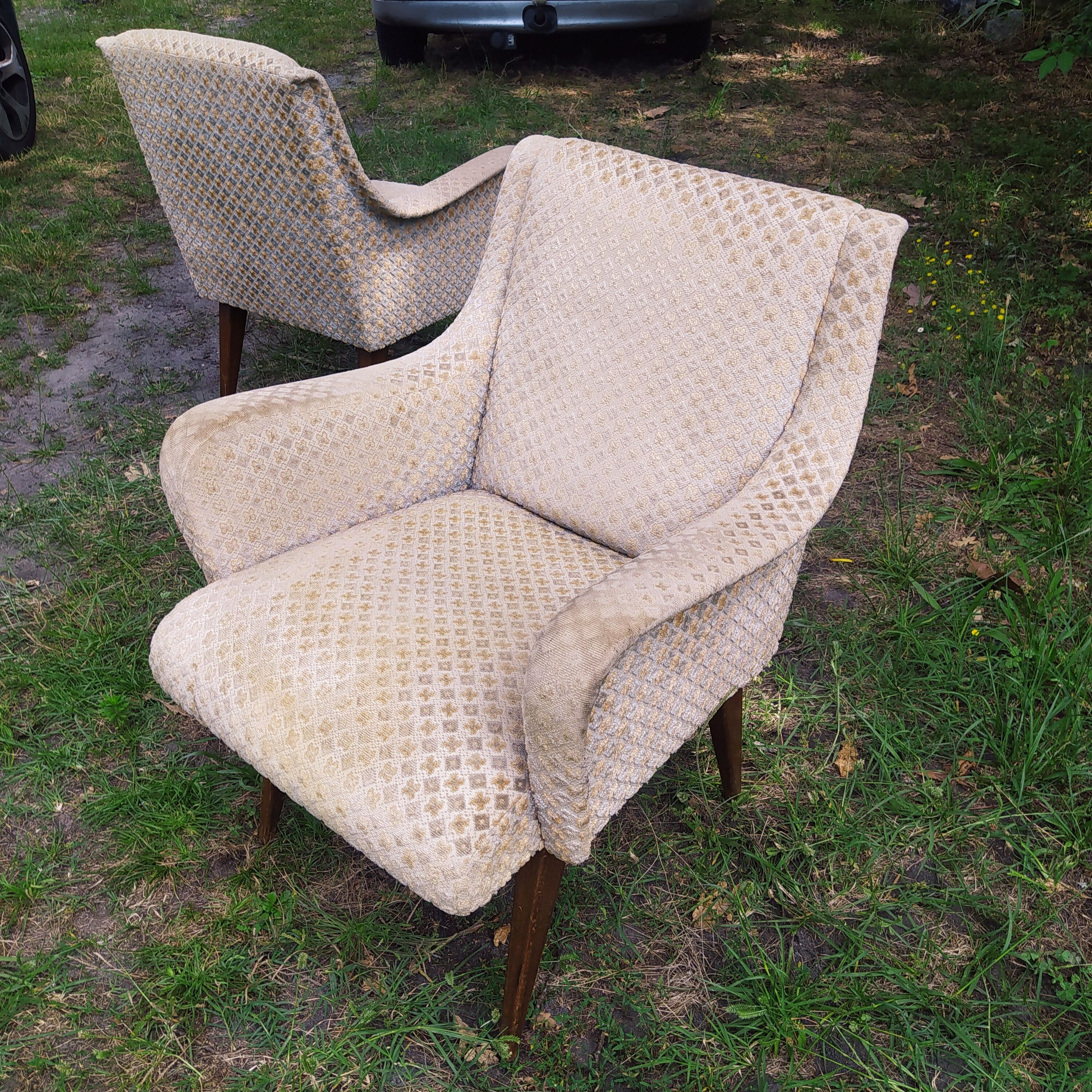 Pair of vintage armchairs 1950 armrests in wave