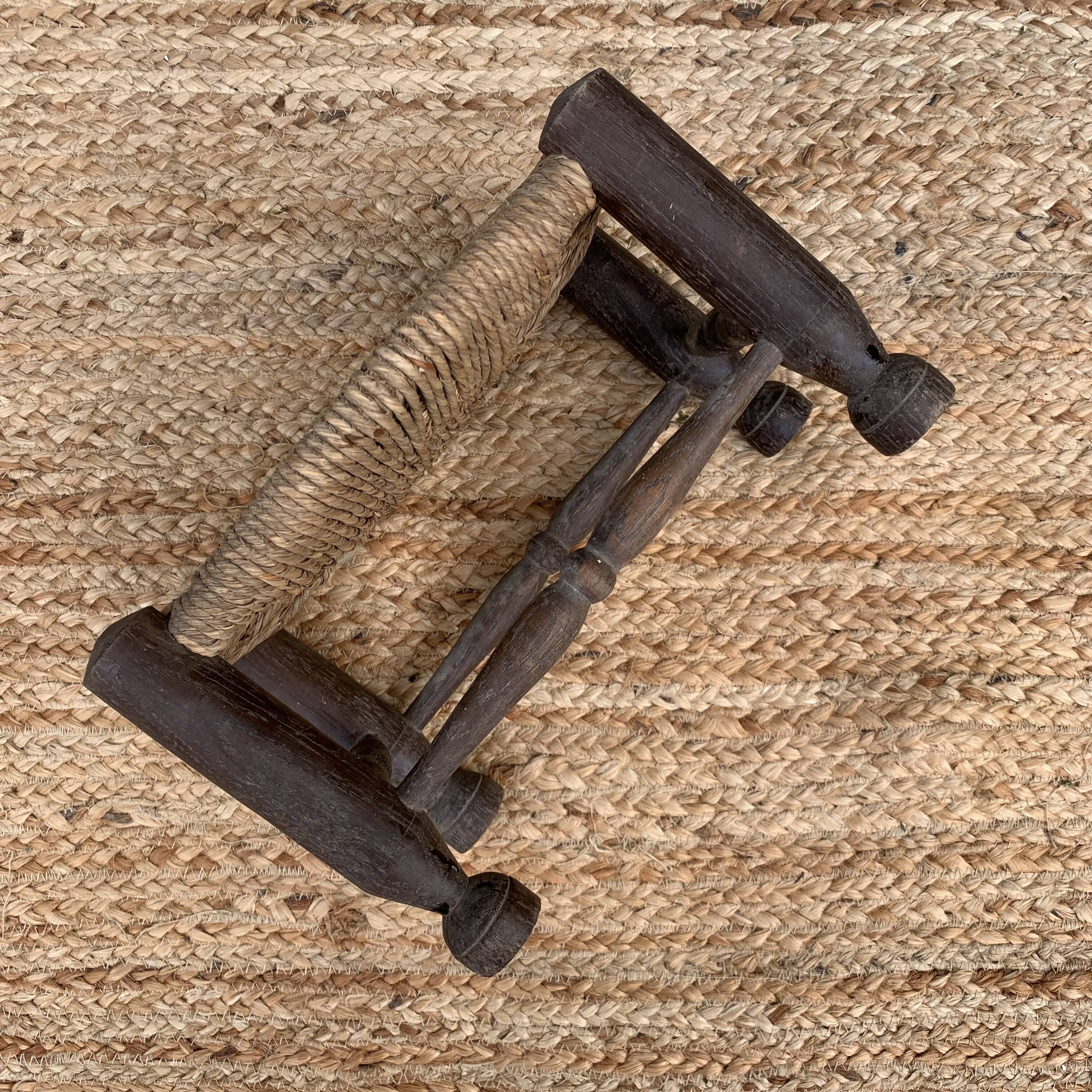 Wooden and straw stool