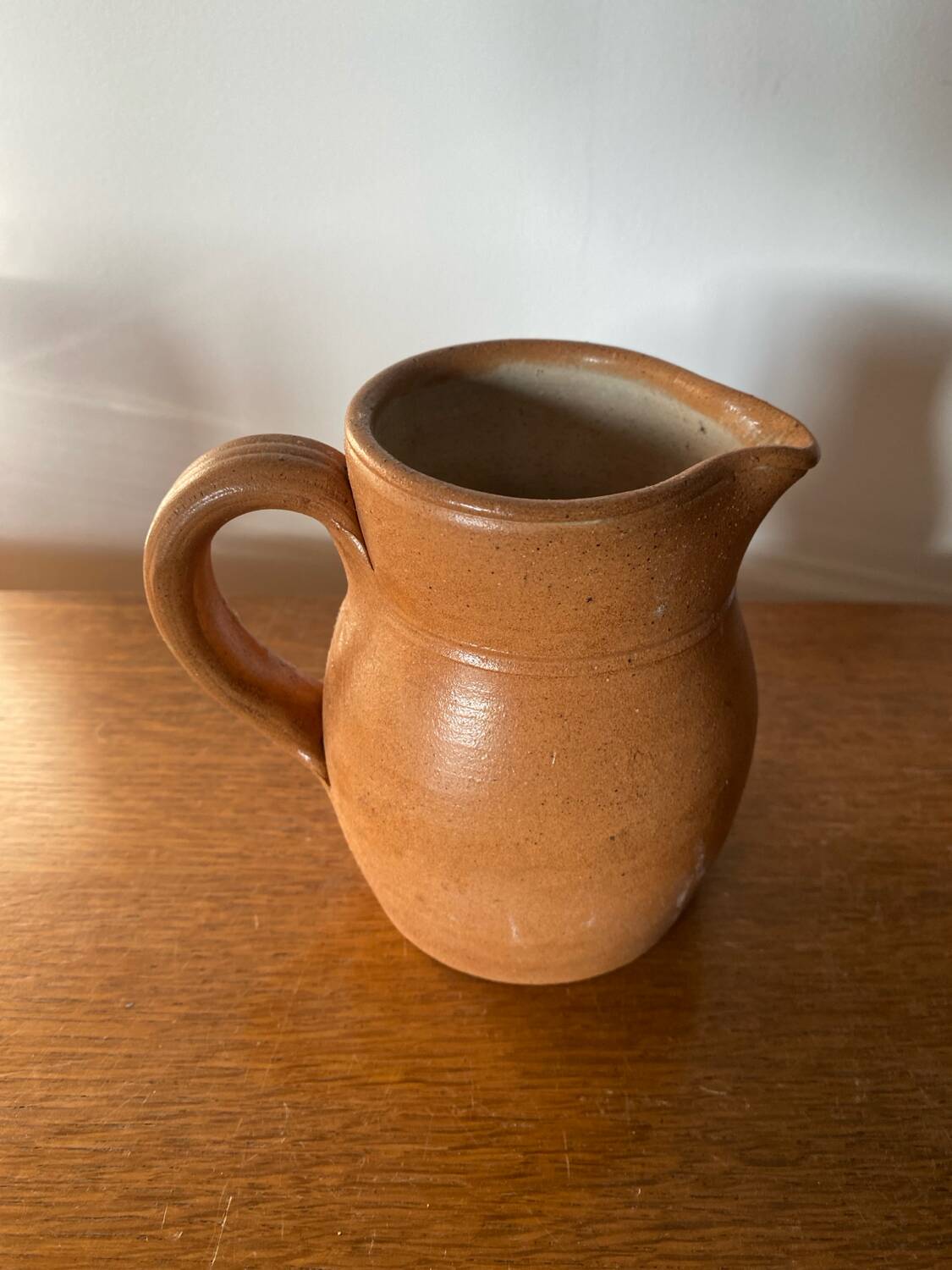 Antique pitcher la poterie des mottes stoneware brown beige vintage kitchen