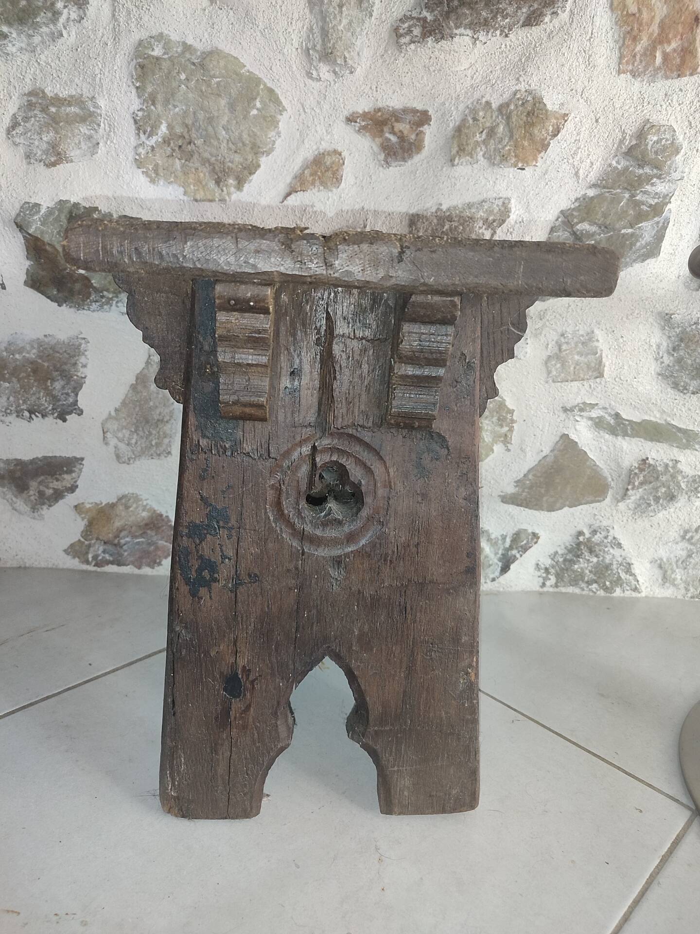 Brutalist monastic stool in solid oak