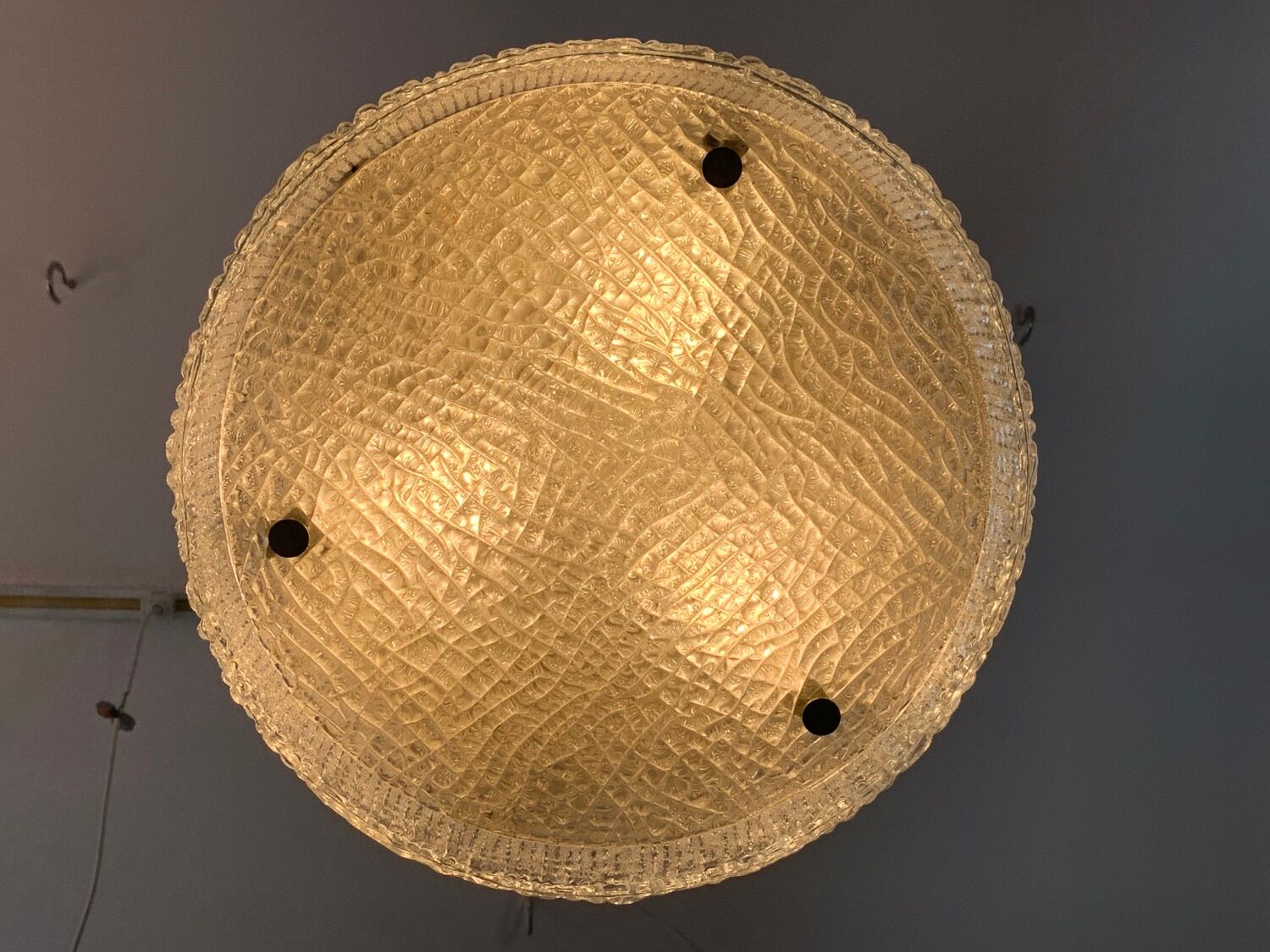 Suspension en verre texturé du Kaiser Leuchten allemand, années 1960