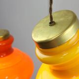 Mid-century italian glass & brass pendant lamps, set of 2