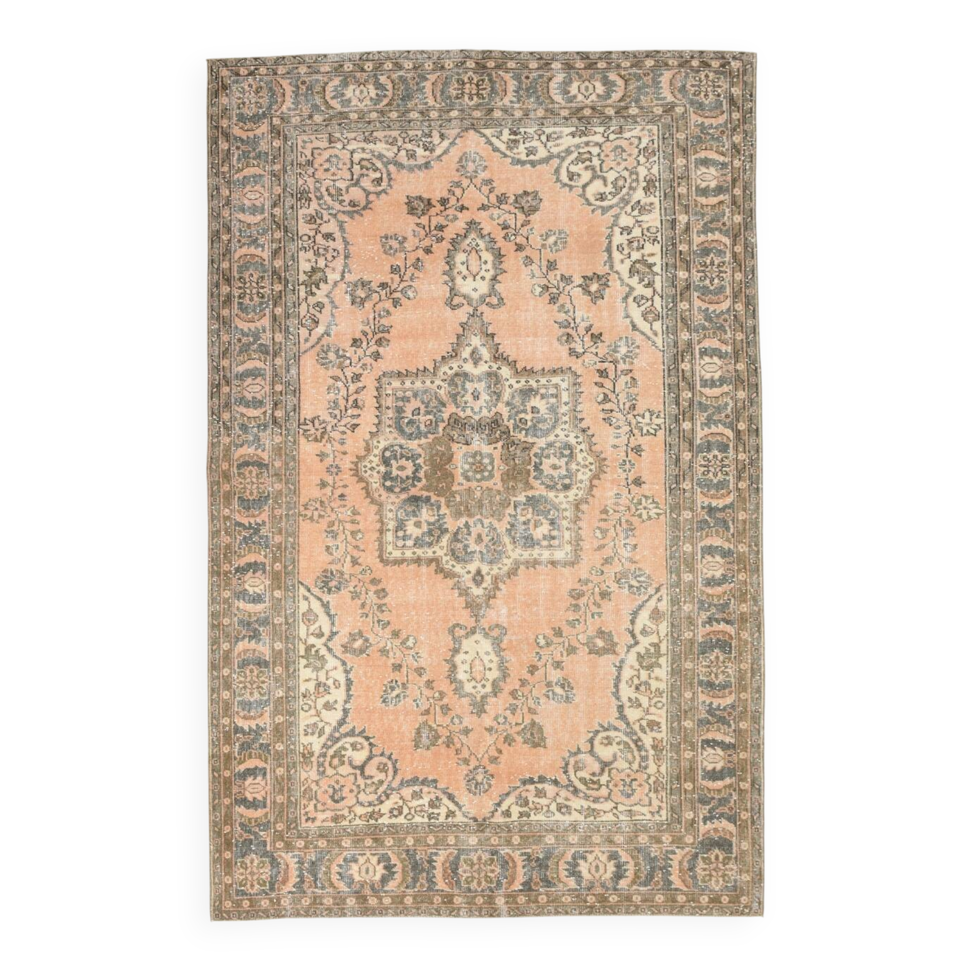 6x9 Salmon & Brown Madallion Pattern Persian Area Rug, 182x284Cm
