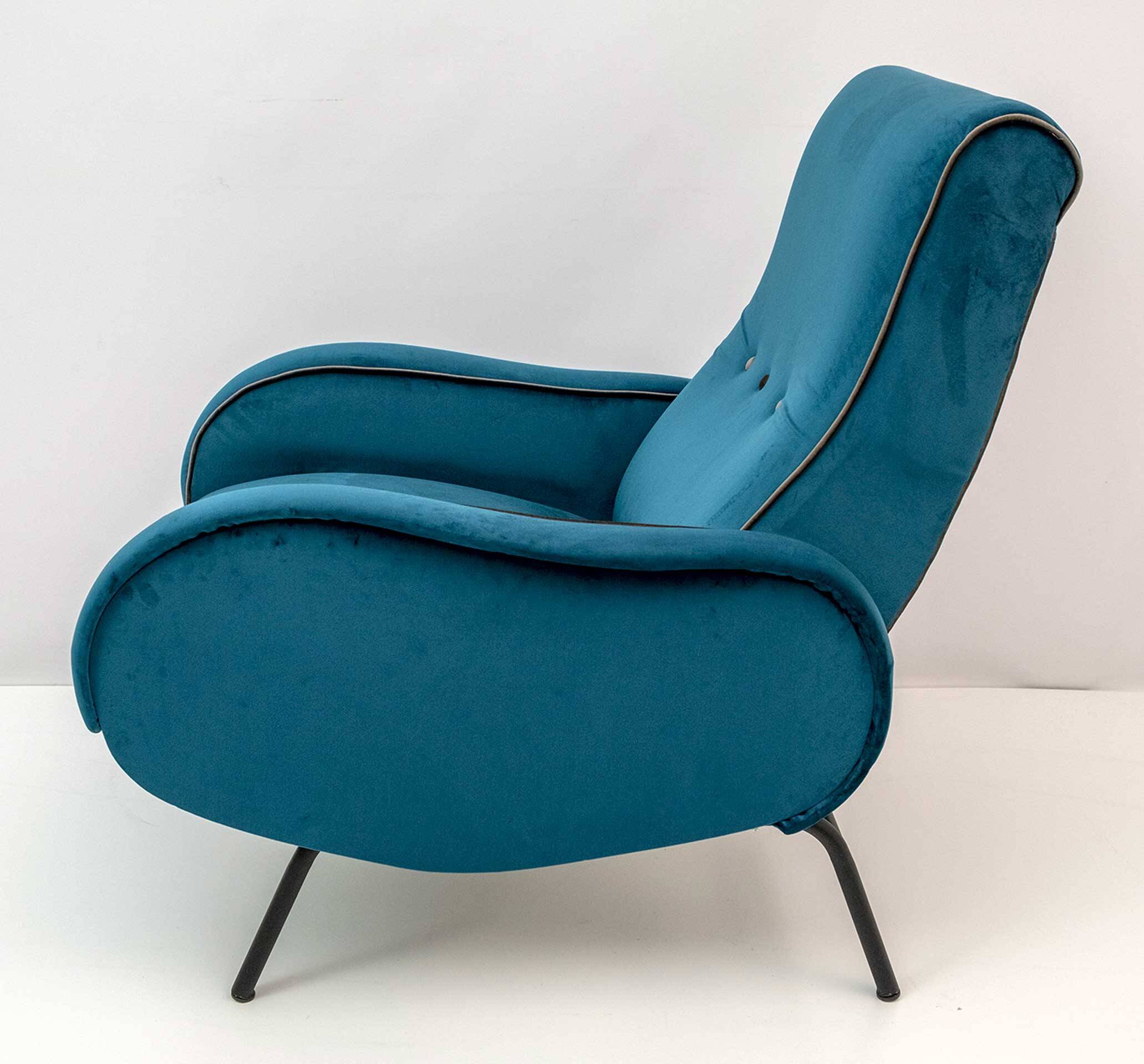 Marco Zanuso Mid-Century Modern Italian Velvet Reclining Armchair, 1950s