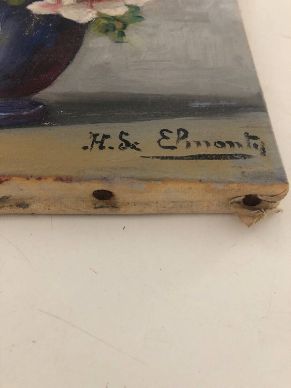 Oil on canvas bouquet of anemones by Henriette de Elmonty