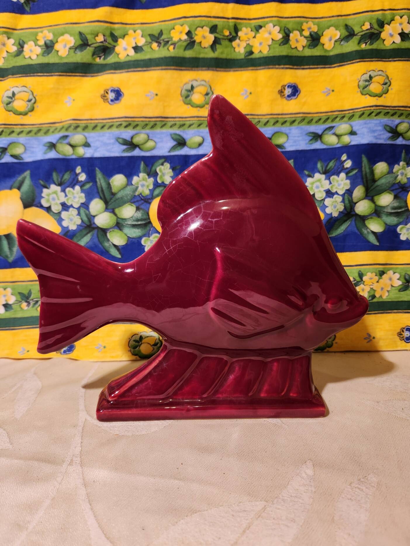 Poisson rouge céramique craquelé Art Deco Saint Clément