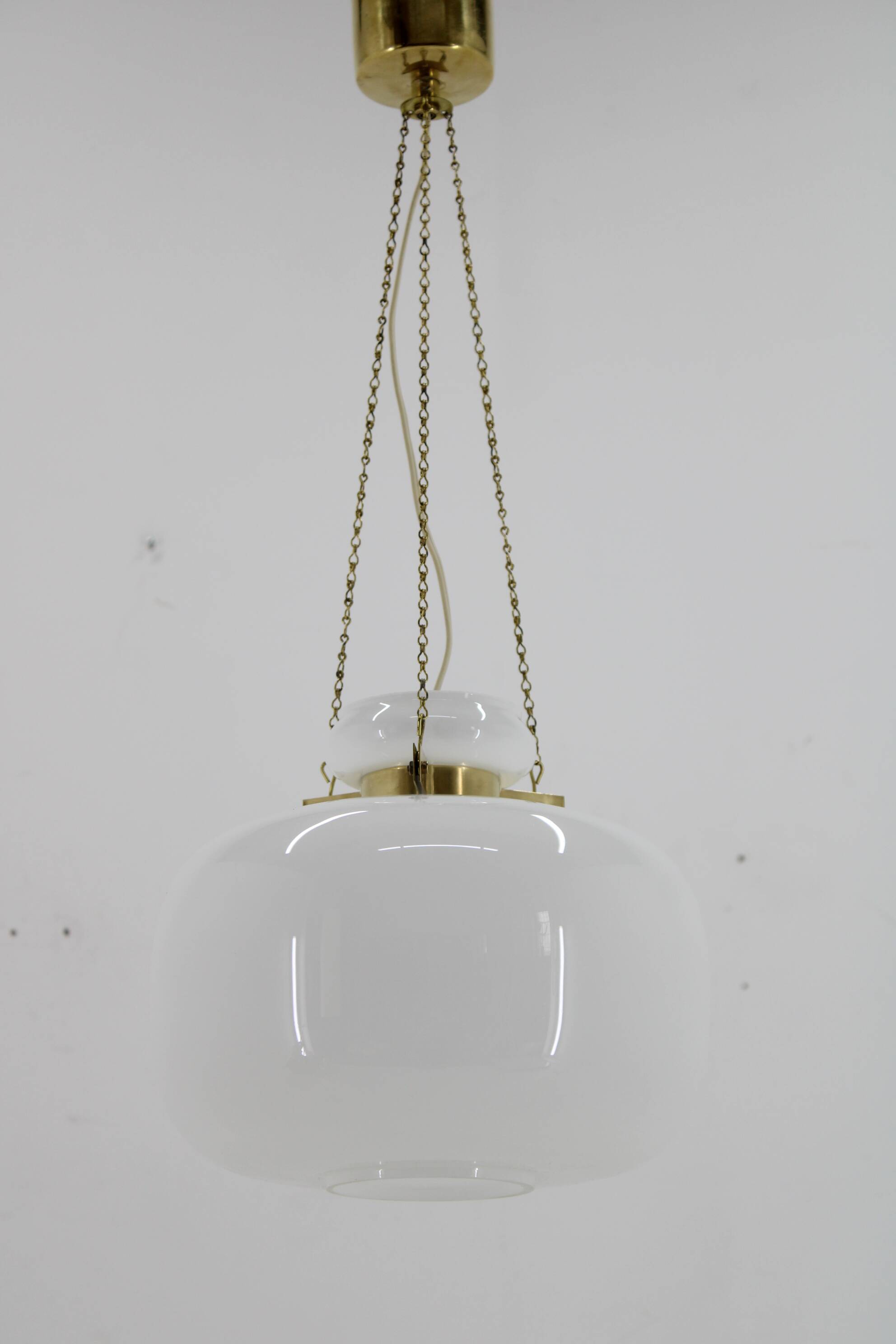 1970s Opaline Glass & Brass Pendant Light , 2 items available