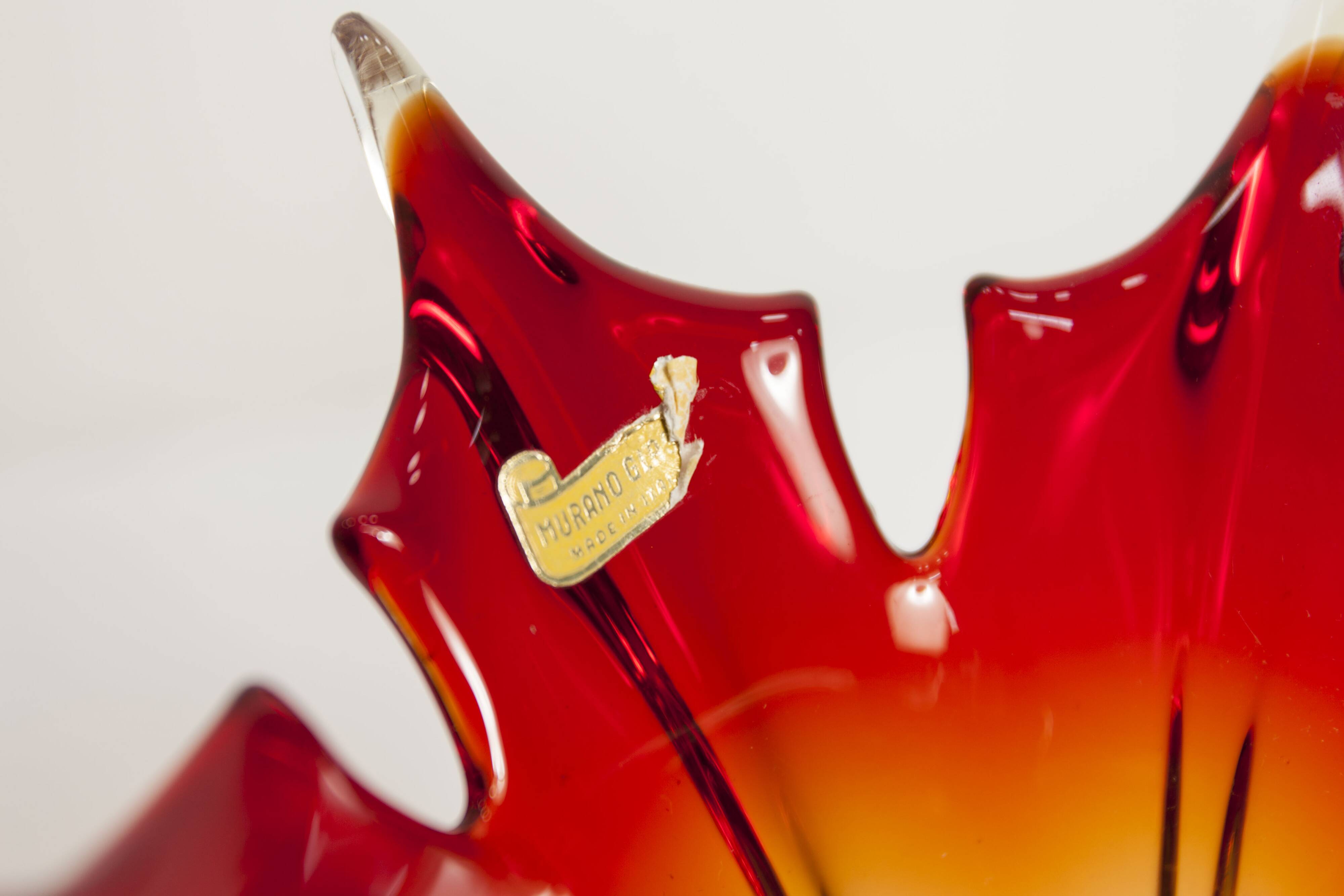 Murano glass vase by Fratelli Toso signed Murano orange and red