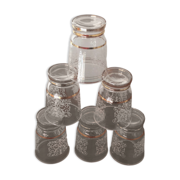 Set of 6 glasses decorations in relief arabesques white edges gilded - vintage