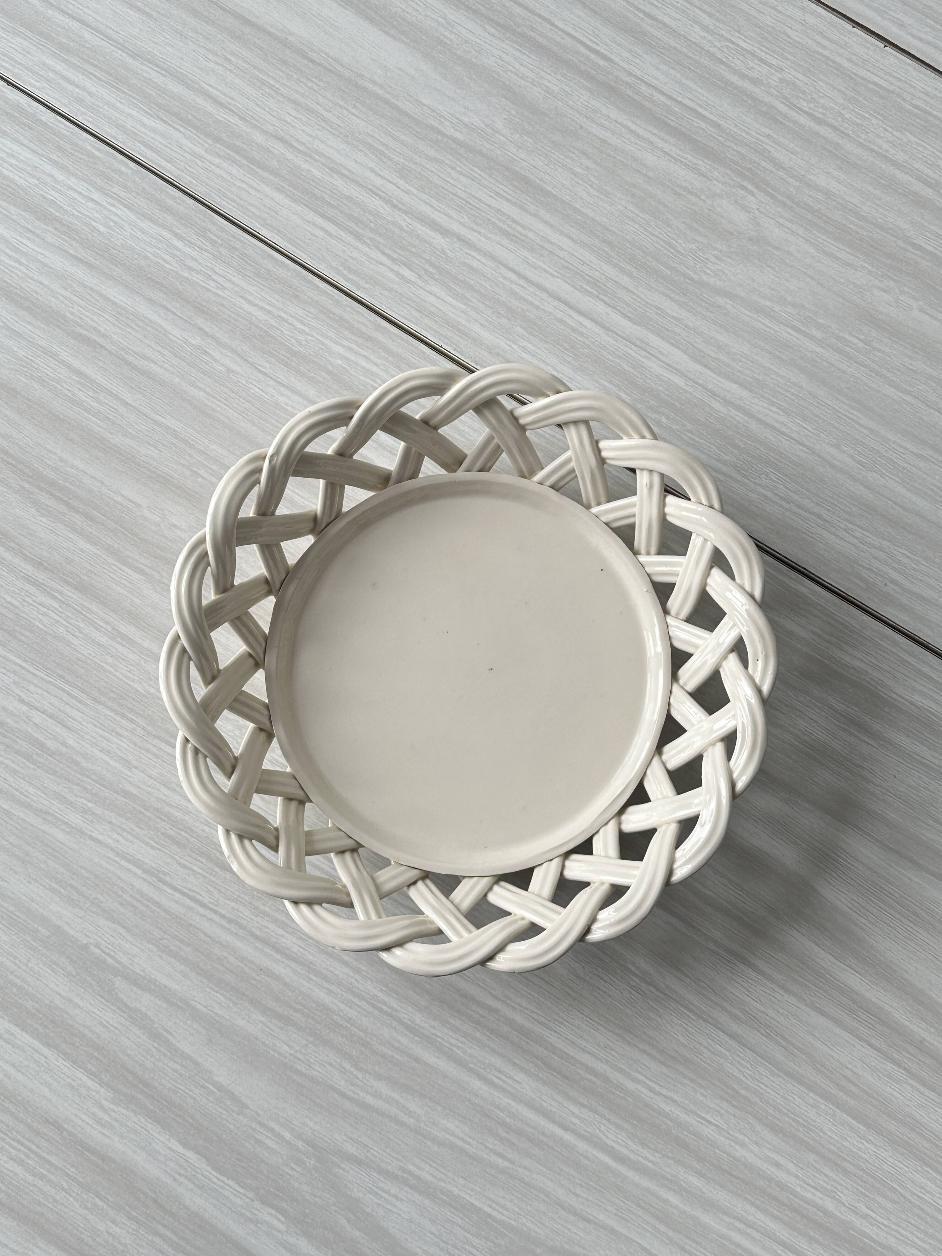 Woven white ceramic basket