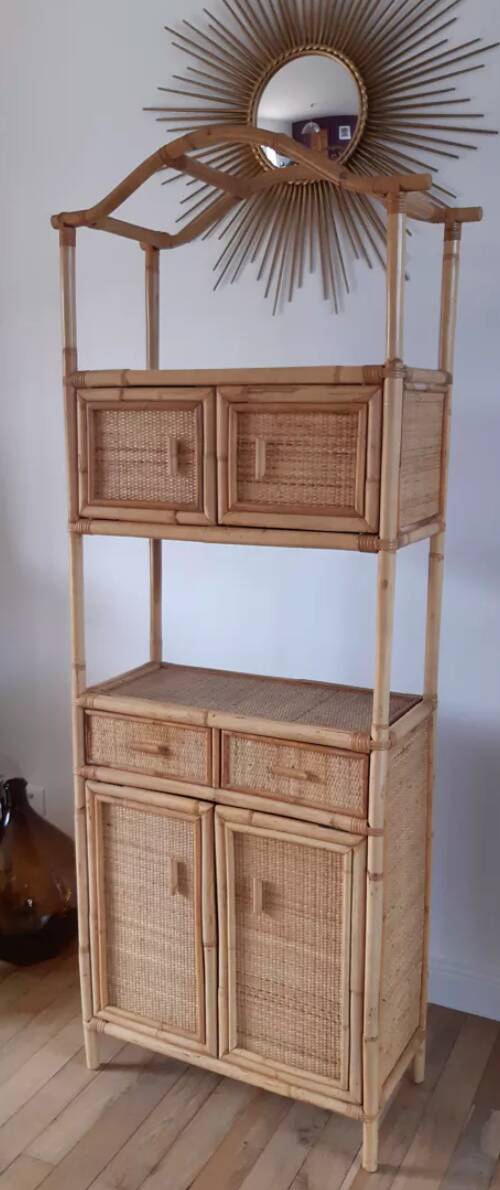 Rattan stand shelf and canning 50s