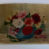Oil on cardboard signed Dior dahlias 1950