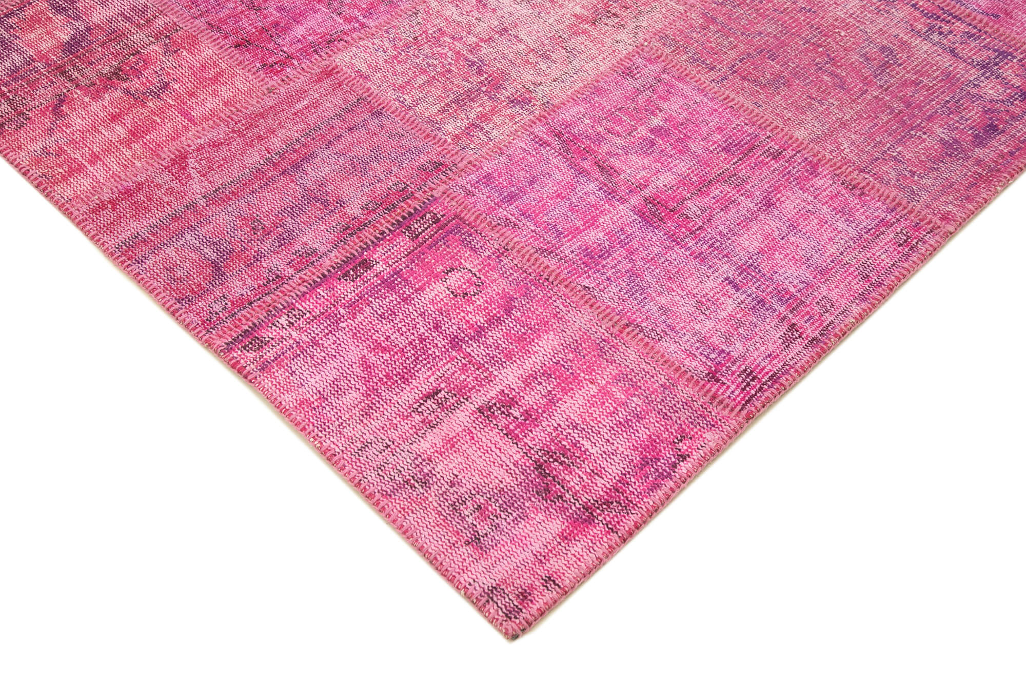 Hand-Knotted Oriental Overdyed 207 cm x 301 cm Pink Patchwork Carpet