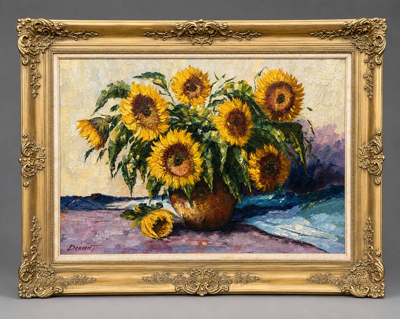 Still life with sunflowers. Signed.