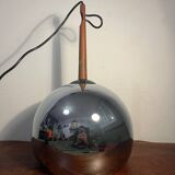 70s metal globe pendant light with Rispal teak support