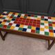 19th century oak farm table with multi-colored ceramic tiles