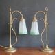 Art Nouveau style brass "rise and fall" table lamps after WAS Benson