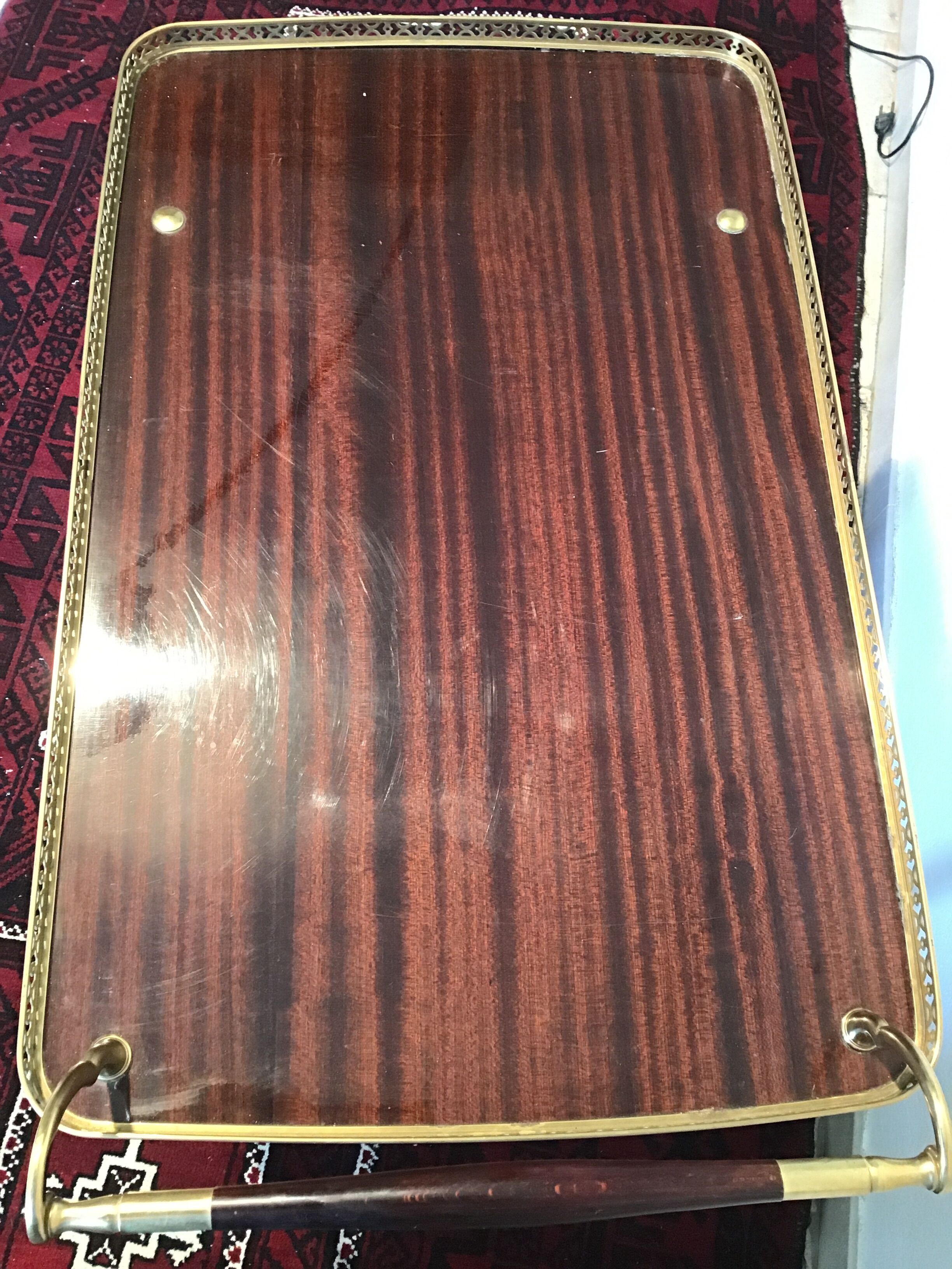 Serving table brass and wood varnish