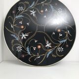 Table basse tripode plateau miroir et décor 1960