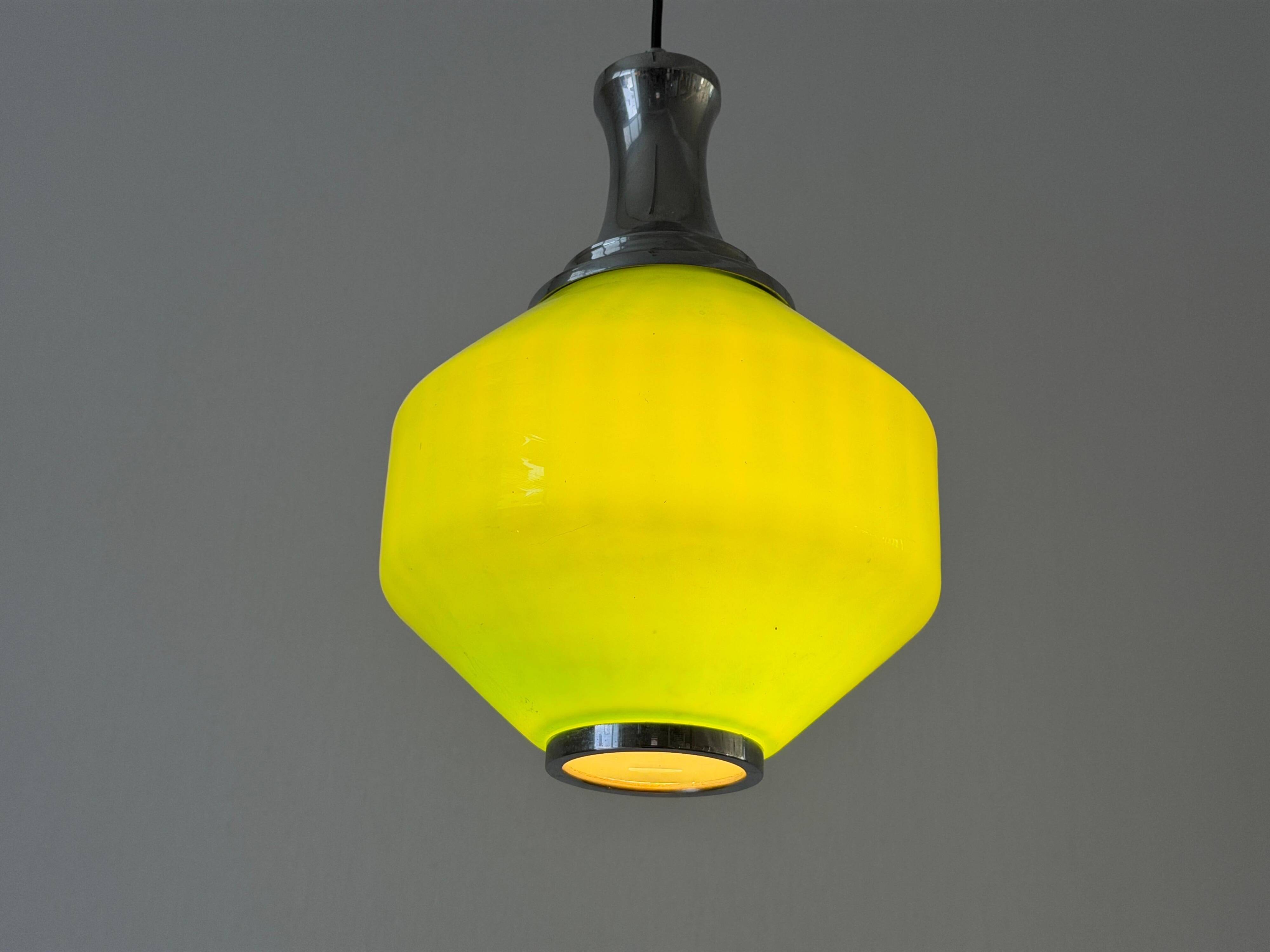 Green glass ceiling light with chrome frame, 1960s, Germany