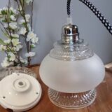 Portable lamp / pendant lamp in white opalescent glass. Art Deco style