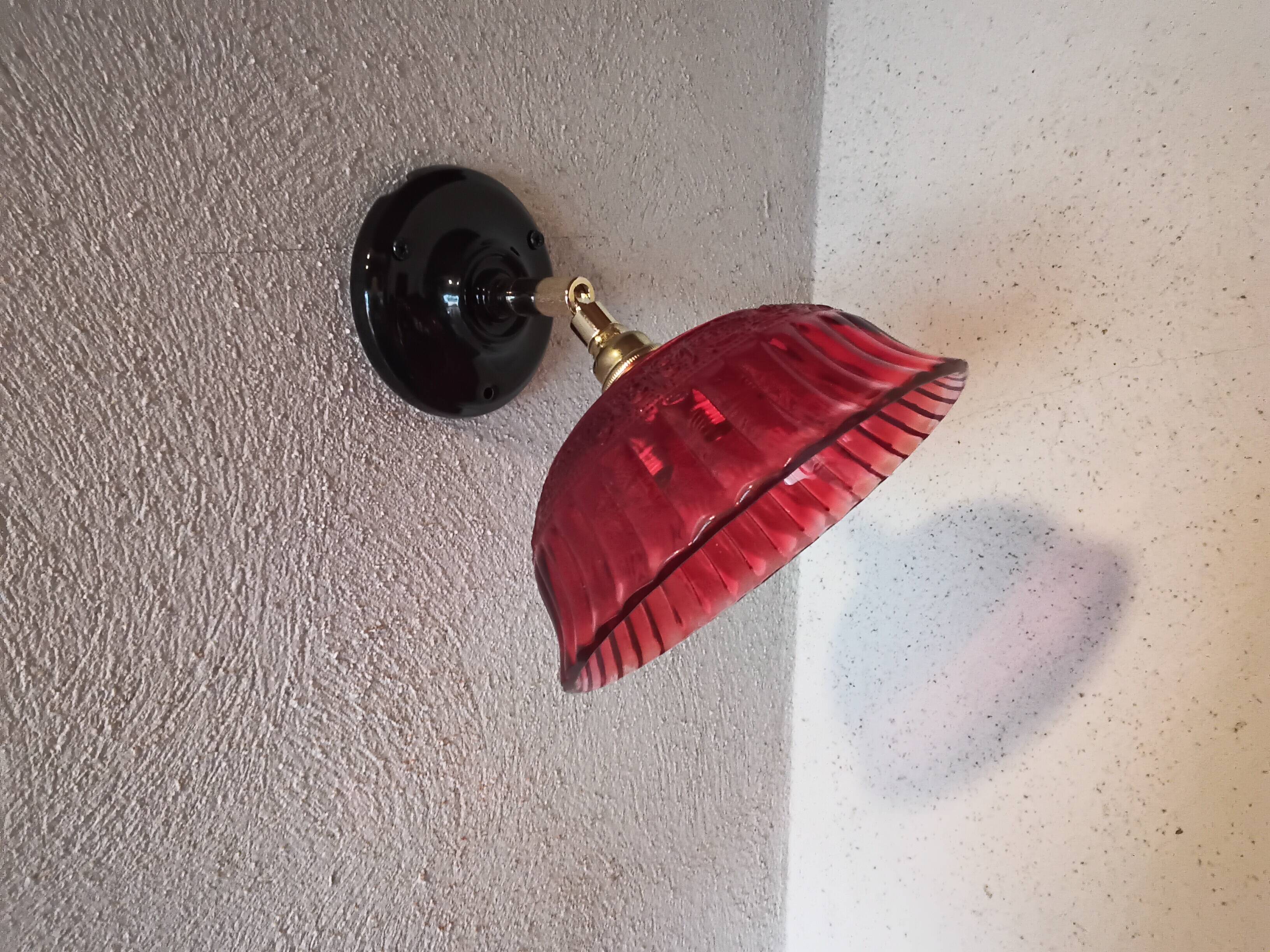Vintage red glass wall light