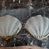 Pair of wall lamp shell bronze frame 1970 art deco style