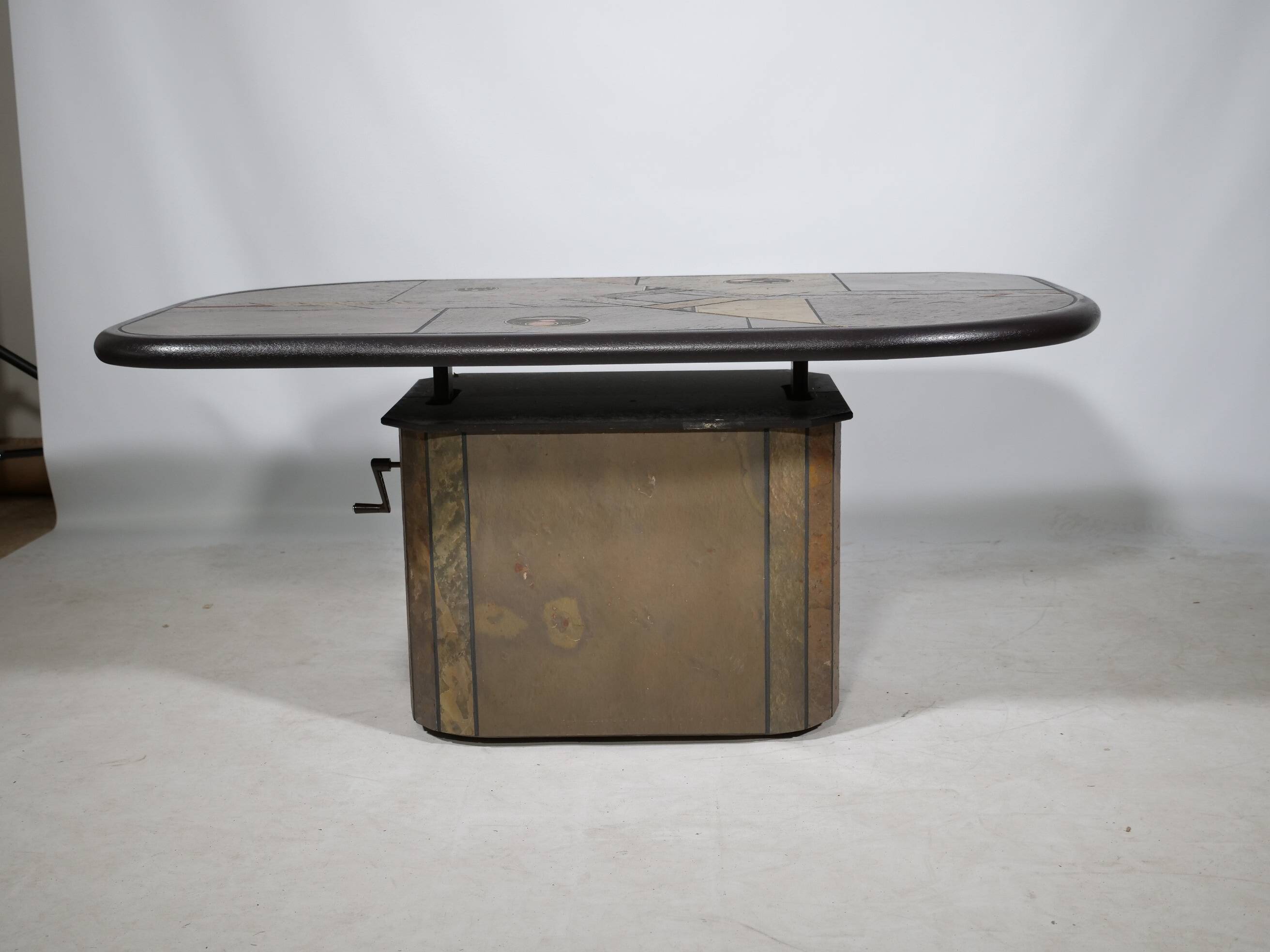 Brutalist stone copper brass design coffee table by Paul Kingma, 70s 80s