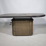 Table basse brutaliste en pierre, cuivre et laiton par Paul Kingma, années 70-80