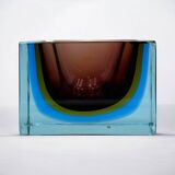 Vase/Cendrier Sommerso en verre d'art de Murano bleu et jaune, années 1970