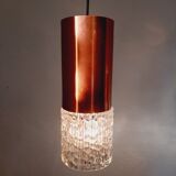 Three vintage suspension lamps, copper aluminum and glass