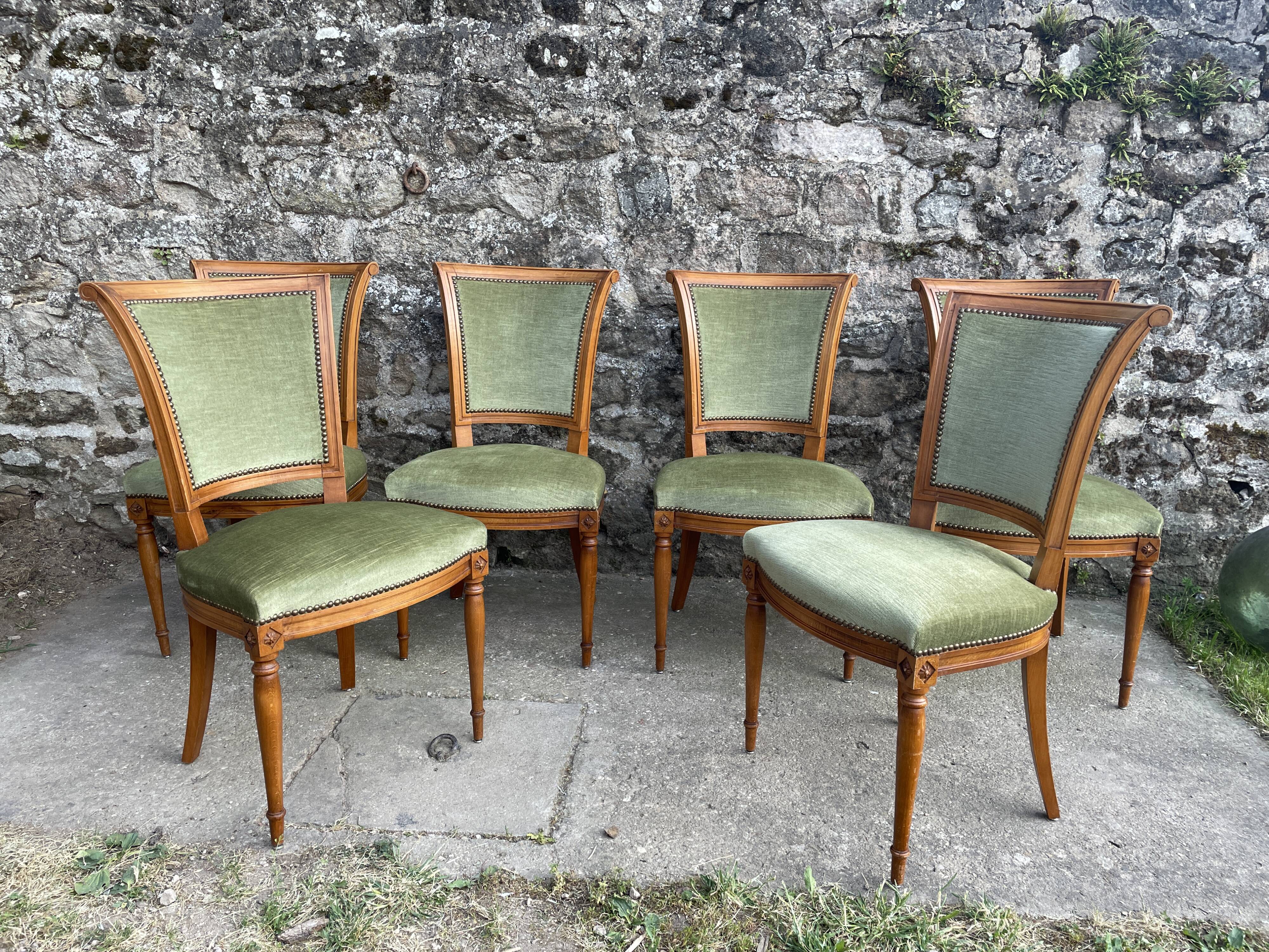 Set de 6 chaises Directoire en velours vert amande