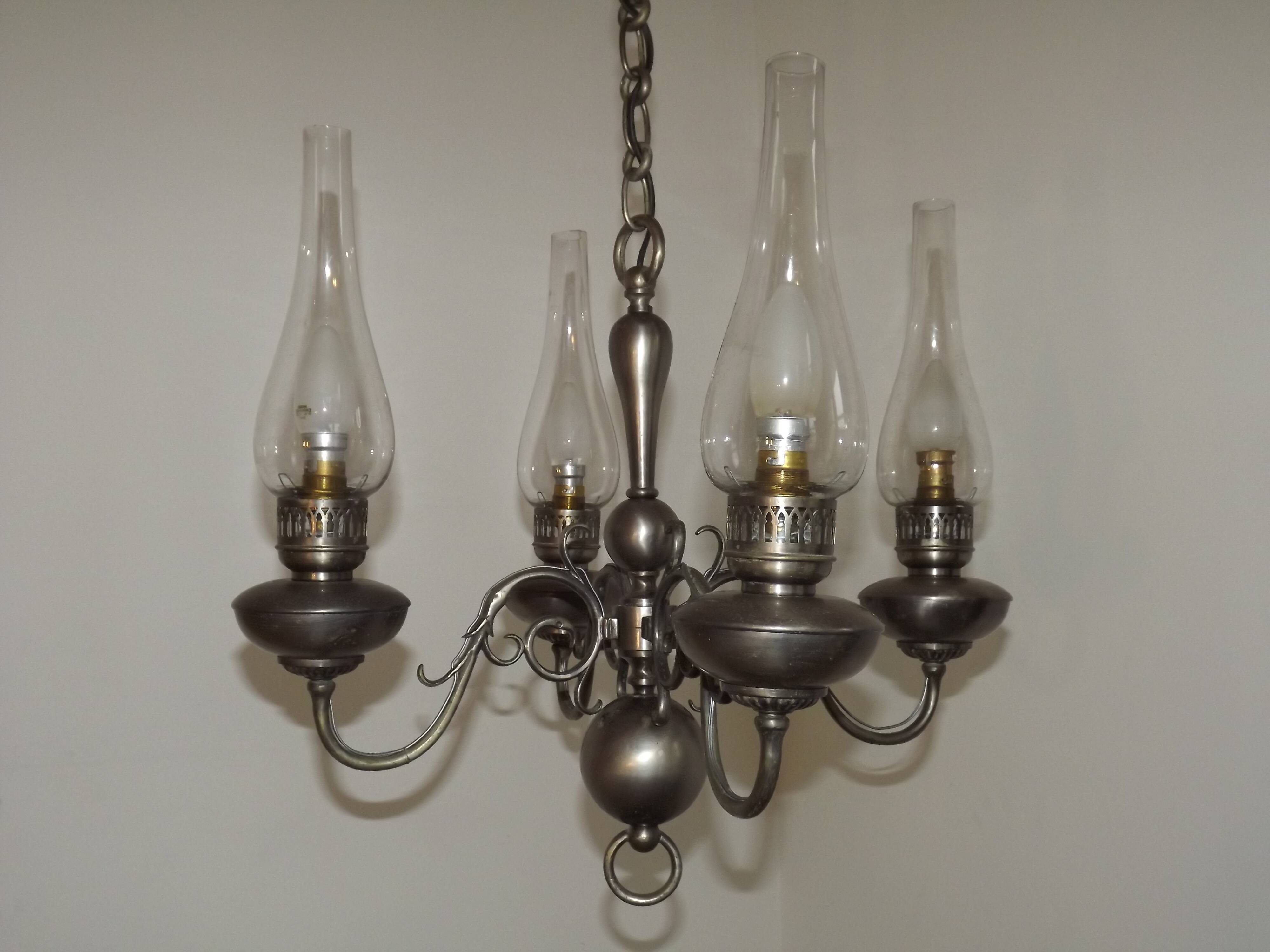 Flamish chandelier with 4 lights in hand-blown tin 5104