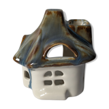 Blue and brown house-shaped photophore of Sandstone Cloud - H: 10cm