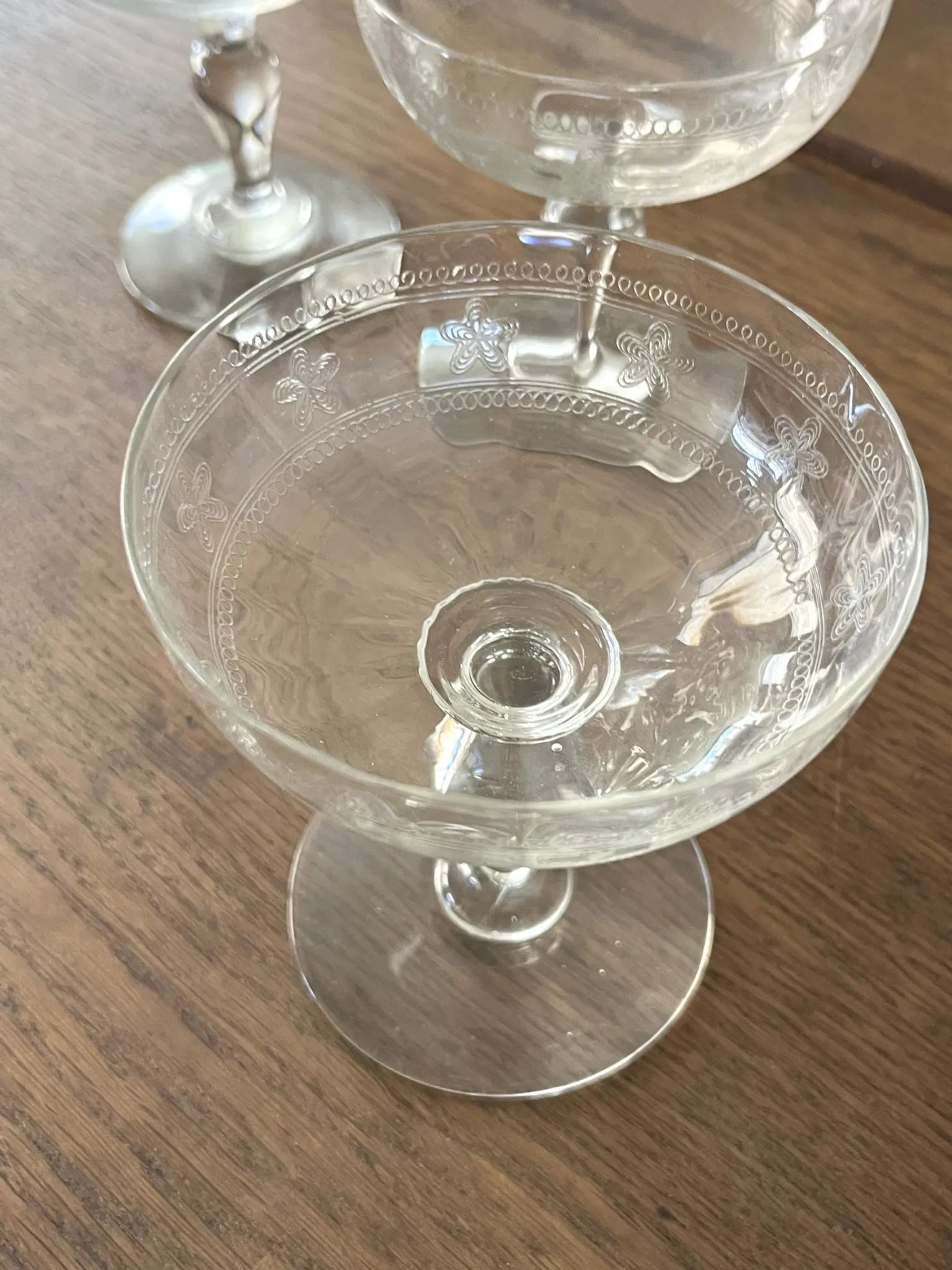 Champagne coupes etched set of 4