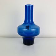 Blue glass vase in Scandinavian style from the 1960s, mouth-blown.