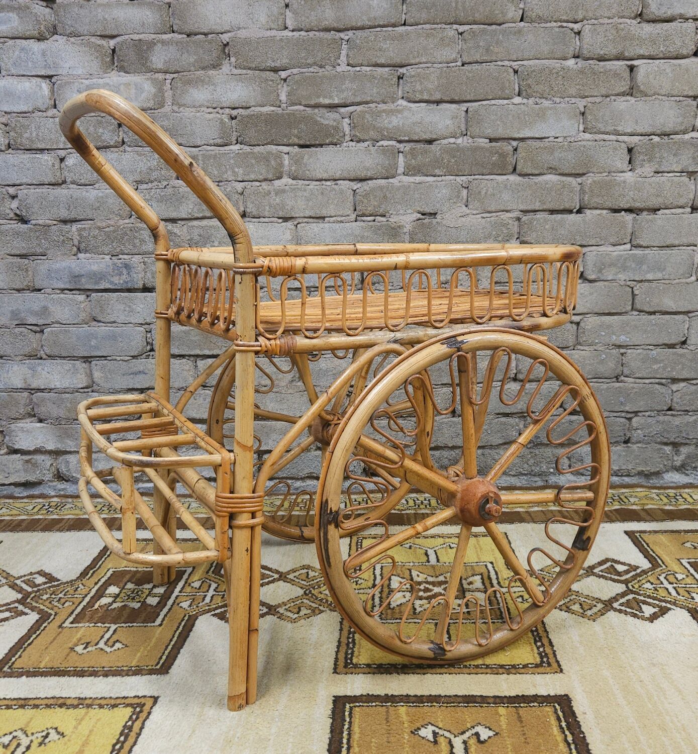 Bamboo and rattan bar cart, 1950