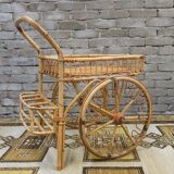 Bamboo and rattan bar cart, 1950